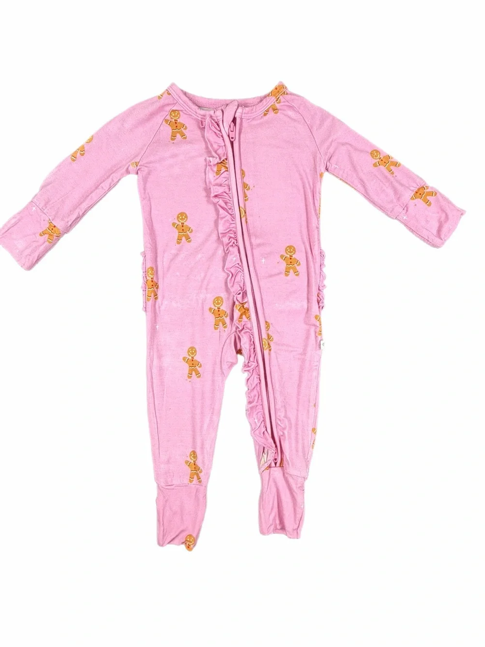TINY TALULAH Pink Ruffle Gingerbread Bamboo Sleeper - NB